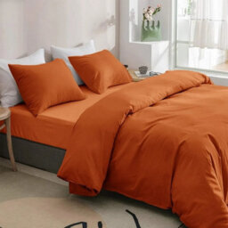 Ameha Plain Dyed Duvet Cover Complete Set With Matching Fitted Sheet & Pillowcase Microfiber Double Rust - thumbnail 6