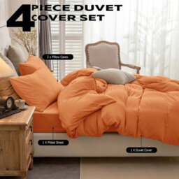 Ameha Plain Dyed Duvet Cover Complete Set With Matching Fitted Sheet & Pillowcase Microfiber Double Rust - thumbnail 1