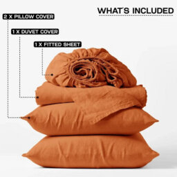 Ameha Plain Dyed Duvet Cover Complete Set With Matching Fitted Sheet & Pillowcase Microfiber Double Rust - thumbnail 4