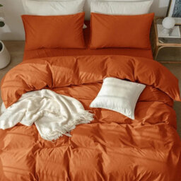 Ameha Plain Dyed Duvet Cover Complete Set With Matching Fitted Sheet & Pillowcase Microfiber Double Rust - thumbnail 5