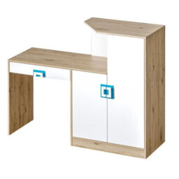 White And Light Oak Desk With Storage Nico 11 Turquoise Handles - thumbnail 3