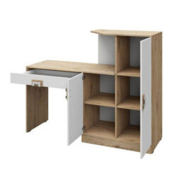 White And Light Oak Desk With Storage Nico 11 Turquoise Handles - thumbnail 4