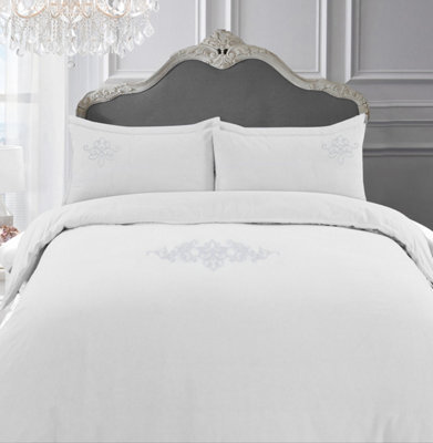 Sweet Dreams Grosvenor Scroll Embroidered Egyptian Cotton Oxford Pillowcase Pair - White