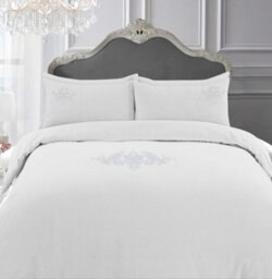 Sweet Dreams Grosvenor Scroll Embroidered Egyptian Cotton Oxford Pillowcase Pair - White