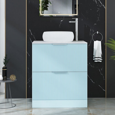 Royal Bathrooms Evora 700mm Powder Blue Fluted Floor Standing Countertop Vanity Unit 2 Drawer With Milan Basin - image 1
