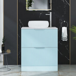 Royal Bathrooms Evora 700mm Powder Blue Fluted Floor Standing Countertop Vanity Unit 2 Drawer With Milan Basin - thumbnail 1