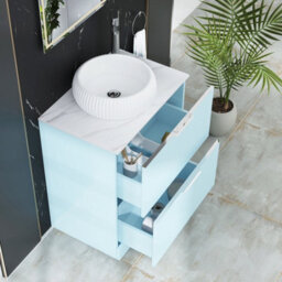 Royal Bathrooms Evora 700mm Powder Blue Fluted Floor Standing Countertop Vanity Unit 2 Drawer With Milan Basin - thumbnail 3