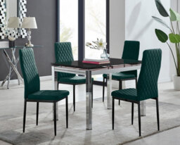 Furniturebox Uk Enna Black Glass Extending Dining Table And 4 Green Velvet Milan Black Leg Chairs