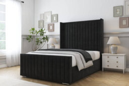 "Sloomy Marlborough Black Plush Bed Frame With 50""  Upholstered Wingback Headboard 5' King" - thumbnail 2