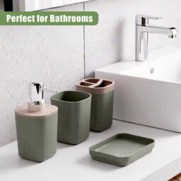 Geezy Bathroom Accessories Set 5Pc Toilet Brush Soap Dish Dispenser Cup Sage Green - thumbnail 8