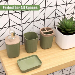 Geezy Bathroom Accessories Set 5Pc Toilet Brush Soap Dish Dispenser Cup Sage Green - thumbnail 7
