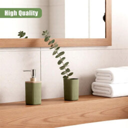 Geezy Bathroom Accessories Set 5Pc Toilet Brush Soap Dish Dispenser Cup Sage Green - thumbnail 4
