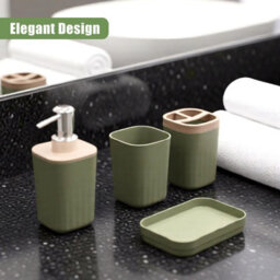Geezy Bathroom Accessories Set 5Pc Toilet Brush Soap Dish Dispenser Cup Sage Green - thumbnail 6