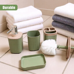 Geezy Bathroom Accessories Set 5Pc Toilet Brush Soap Dish Dispenser Cup Sage Green - thumbnail 3