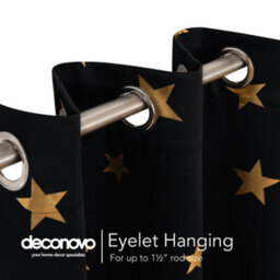 Deconovo Blackout Curtains, Bedroom Curtains, Gold Star Foil Printed Eyelet Curtains, W46 X L90 Inch, Black, 1 Pair - thumbnail 4