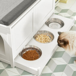 Sobuy Fsr136-W,cat House Shoe Bench Shoe Cabinet With 3 Built-In Cat Bowls,white,w90Xd35Xh48 - thumbnail 9