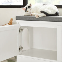 Sobuy Fsr136-W,cat House Shoe Bench Shoe Cabinet With 3 Built-In Cat Bowls,white,w90Xd35Xh48 - thumbnail 6