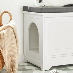Sobuy Fsr136-W,cat House Shoe Bench Shoe Cabinet With 3 Built-In Cat Bowls,white,w90Xd35Xh48 - thumbnail 4