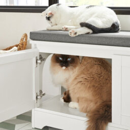 Sobuy Fsr136-W,cat House Shoe Bench Shoe Cabinet With 3 Built-In Cat Bowls,white,w90Xd35Xh48 - thumbnail 7