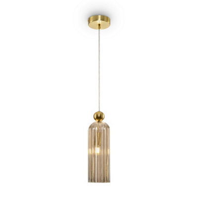 Luminosa Lighting Luminosa Antic Modern Slim Pendant Ceiling Light Gold, Glass Cognac Shade - image 1