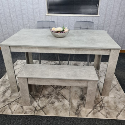 Kosy Koala Grey Kitchen Dining Table, 2 Grey Tufted Velvet Chairs And 1 Bench Dining Set - image 1