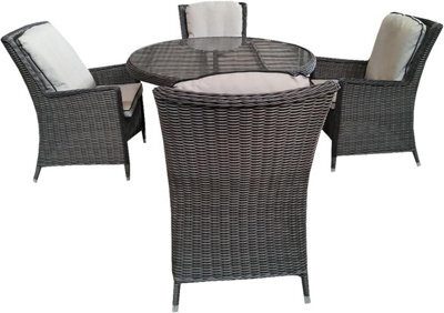Nustone Luxury 5 Piece Rattan Garden Furniture Set Round Glass Table, Outdoor Patio Dining Set For 4 In Beige
