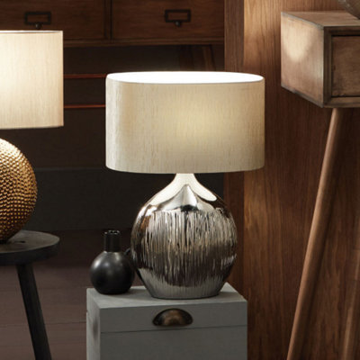Pacific Lifestyle Silver Ribbed Ceramic Table Lamp For Living Room - image 1