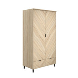 LPD Stockholm Chevron 2 Door Wardrobe - Engineered Wood - L58 X W100 X H190 Cm - Sonoma Oak/black Matte - thumbnail 2