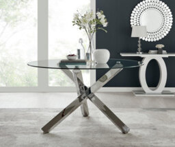 Furniturebox Uk Vogue Round Dining Table And 4 Navy Pesaro Silver Leg Chairs - thumbnail 2