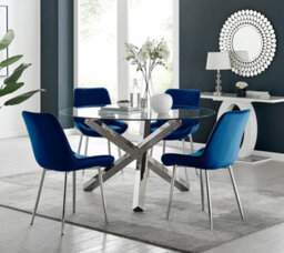 Furniturebox Uk Vogue Round Dining Table And 4 Navy Pesaro Silver Leg Chairs - thumbnail 1