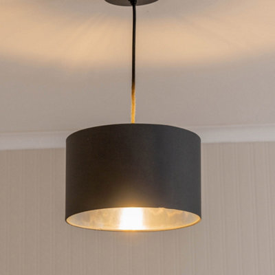 Valuelights Reni Black & Silver Inner Drum Ceiling Lamp Shade And Bulb (D)25Cm - image 1