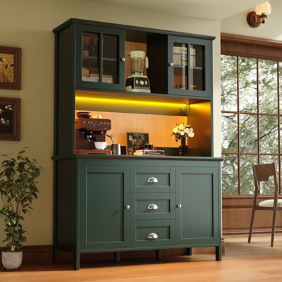 Abrihome Sideboard, Storage Cabinet, Kitchen Cabinet, Tall Sideboard With Led Lighting, 120X40X179 Cm, 4 Doors & 3 Drawers, Green - image 1