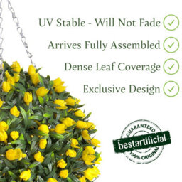 Pair Of Best Artificial 38Cm Yellow Lush Tulip Hanging Basket Flower Topiary Ball - Weather & Fade Resistant - thumbnail 2