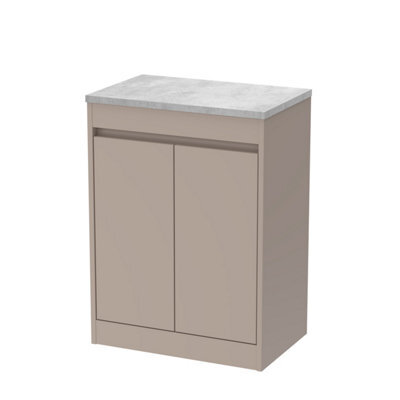 Balterley Chartley Contemporary Floor Standing 2 Door Vanity Unit With Bellato Grey Laminate Worktop, 600mm, Taupe - image 1