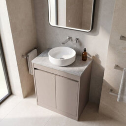 Balterley Chartley Contemporary Floor Standing 2 Door Vanity Unit With Bellato Grey Laminate Worktop, 600mm, Taupe - thumbnail 3