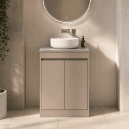 Balterley Chartley Contemporary Floor Standing 2 Door Vanity Unit With Bellato Grey Laminate Worktop, 600mm, Taupe - thumbnail 2