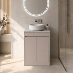 Balterley Chartley Contemporary Floor Standing 2 Door Vanity Unit With Bellato Grey Laminate Worktop, 600mm, Taupe - thumbnail 4