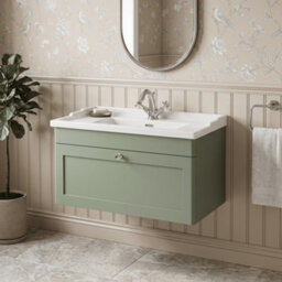 Balterley Swynnerton Traditional 1 Drawer Wall Hung Vanity Unit With Basin, Satin Green, 800mm - thumbnail 2