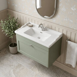 Balterley Swynnerton Traditional 1 Drawer Wall Hung Vanity Unit With Basin, Satin Green, 800mm - thumbnail 3