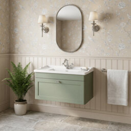 Balterley Swynnerton Traditional 1 Drawer Wall Hung Vanity Unit With Basin, Satin Green, 800mm - thumbnail 4