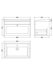 Balterley Swynnerton Traditional 1 Drawer Wall Hung Vanity Unit With Basin, Satin Green, 800mm - thumbnail 2