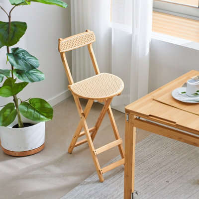 Living And Home Bamboo Folding Bar Stool Counter Height Dining Chair With Backrest And Footrest - image 1