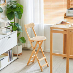 Living And Home Bamboo Folding Bar Stool Counter Height Dining Chair With Backrest And Footrest - thumbnail 2