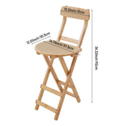 Living And Home Bamboo Folding Bar Stool Counter Height Dining Chair With Backrest And Footrest - thumbnail 7