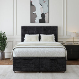 Bedmaster Black Luxury Velvet Ottoman Divan Base And Square Headboard King Size - thumbnail 1