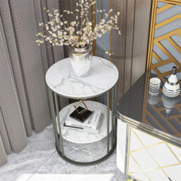 Round Marble Side End Table, Coffee Bedside Table - thumbnail 4