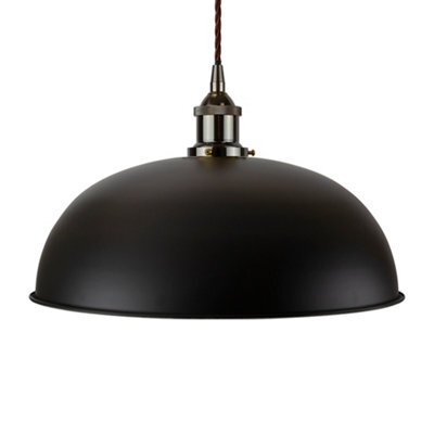 Matt Black Worcester Painted Dome Pendant Light With Black Nickel Lamp Holder And Brown Twisted Cable - Se Home - image 1