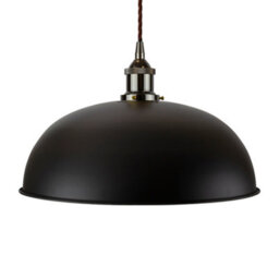 Matt Black Worcester Painted Dome Pendant Light With Black Nickel Lamp Holder And Brown Twisted Cable - Se Home