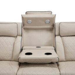 More4Homes Capri Electric Recliner 3 Seater Sofa (Beige) - Fold Down Drinks Tray, Wireless Charging, Air Leather, Led Lighting, Cupholders - thumbnail 4