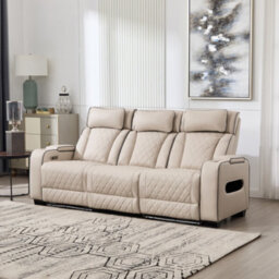 More4Homes Capri Electric Recliner 3 Seater Sofa (Beige) - Fold Down Drinks Tray, Wireless Charging, Air Leather, Led Lighting, Cupholders - thumbnail 1